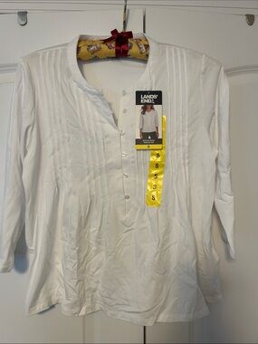 Lands' End White Pintuck Henley Top